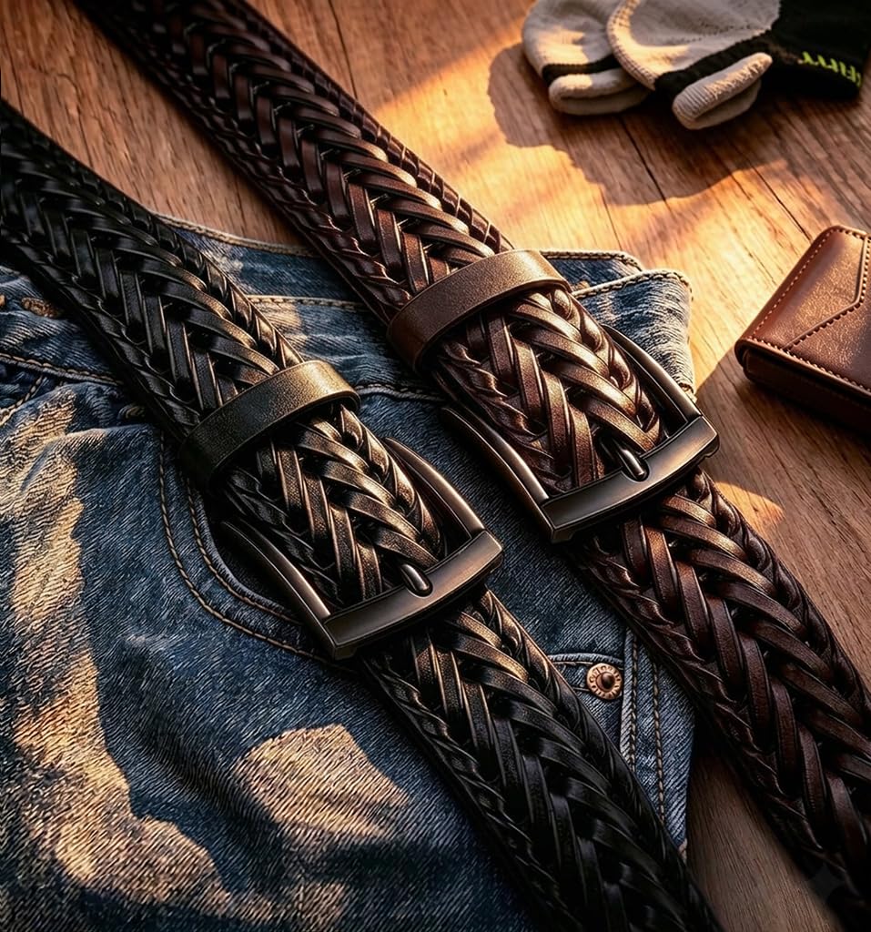 BULLIANT deep brown braided belt adds versatile style to jeans and chinos.