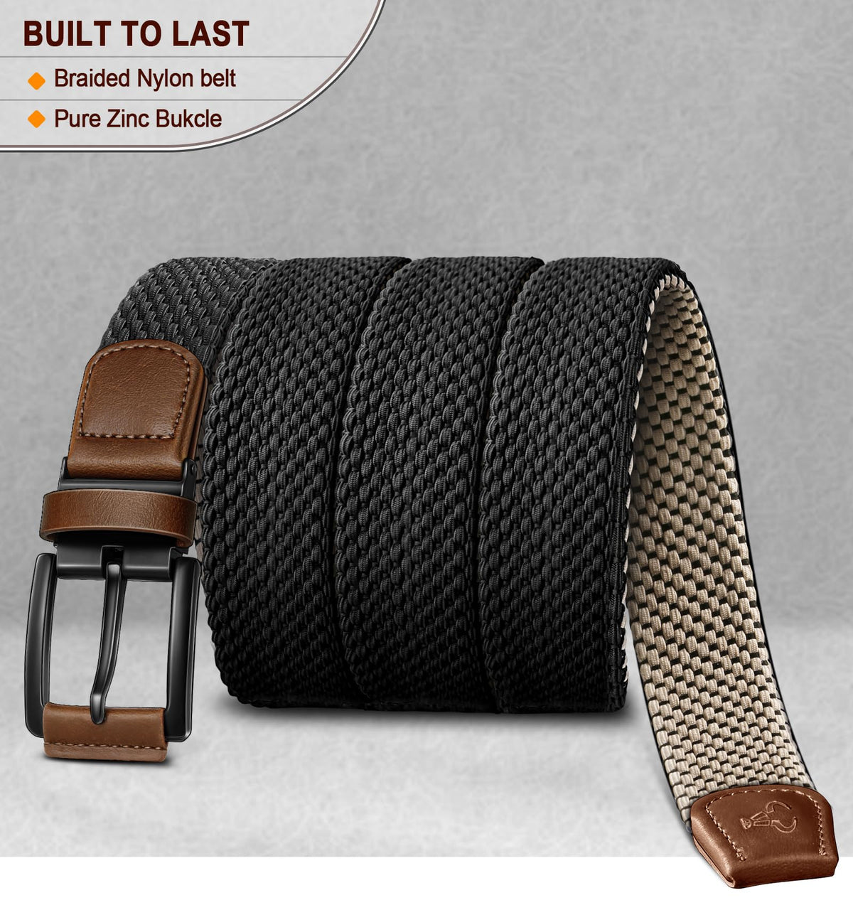 BULLIANT belt in black and beige offers a timeless colorway.