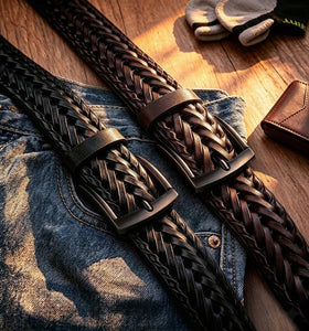 BULLIANT braided woven leather belt in deep brown offering versatile style.