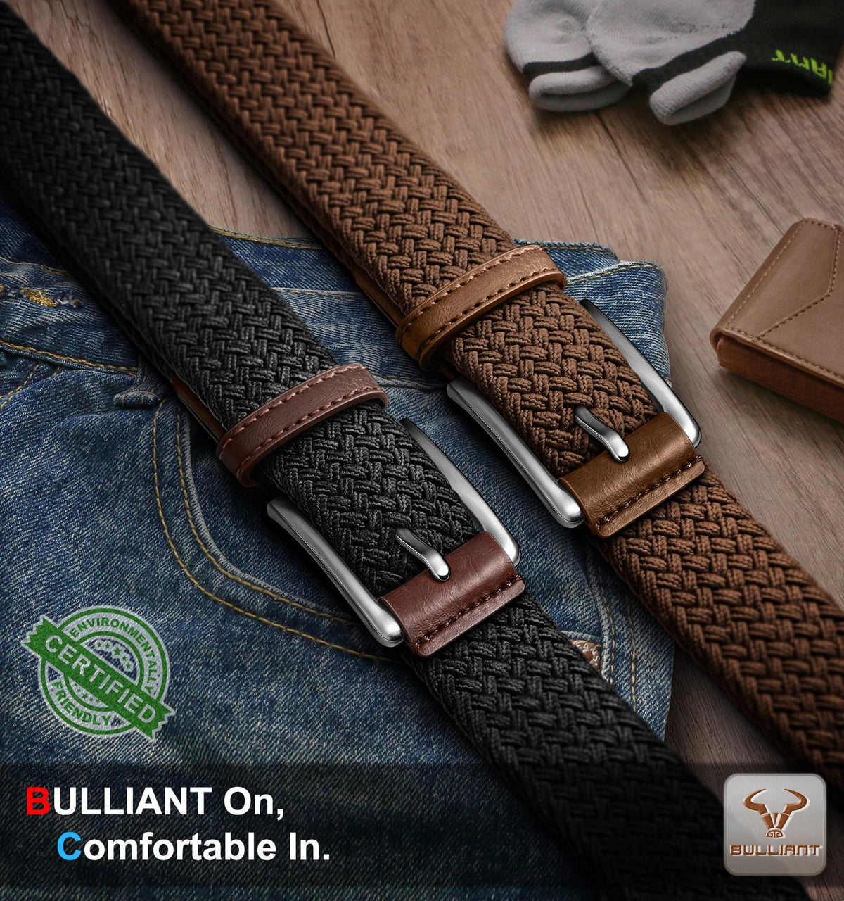 BULLIANT belt closeup zinc buckle with leather protection resists scratches.