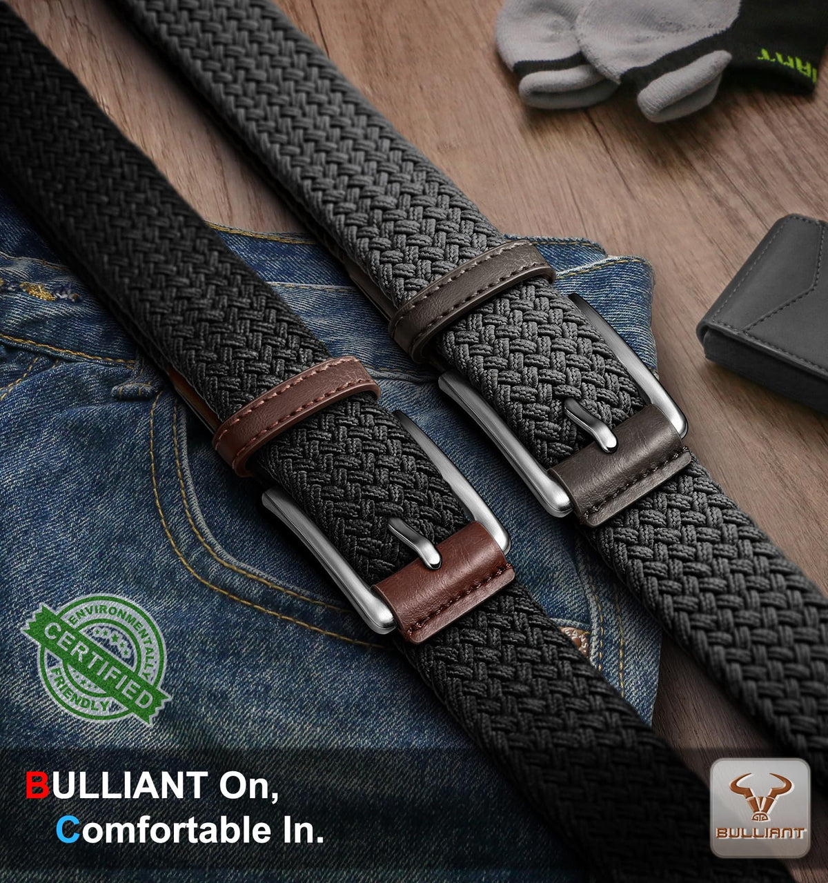 BULLIANT elastic braided strap provides comfortable daily wear with flexible adjustment.