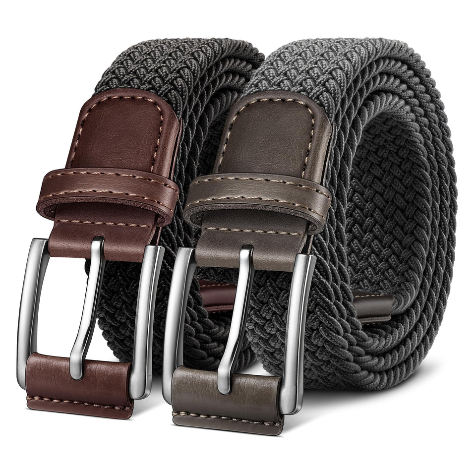 BULLIANT belt for men 2Pack in black and dark gray, adjustable 42–46 inch waist.