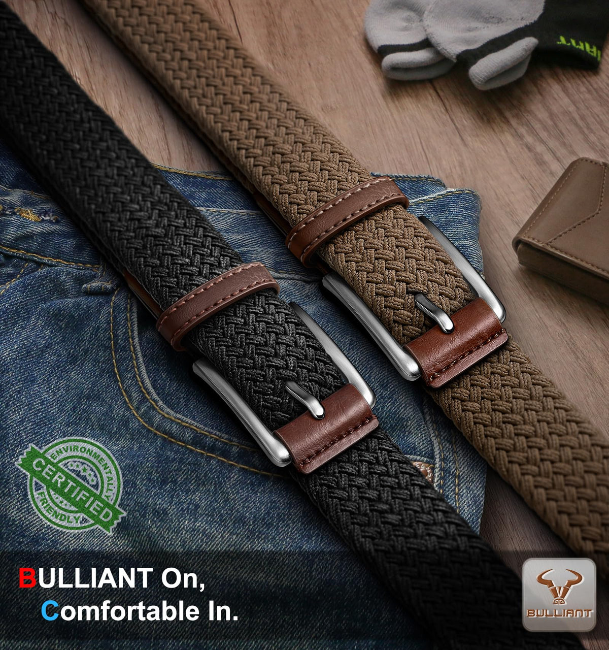 BULLIANT belt strap detail black close-up showing elastic fit