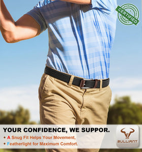 BULLIANT belt on waist with multi-color weave for versatile casual style