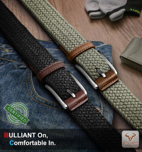 BULLIANT belt elastic braided strap highlights flexible fit for everyday comfort.