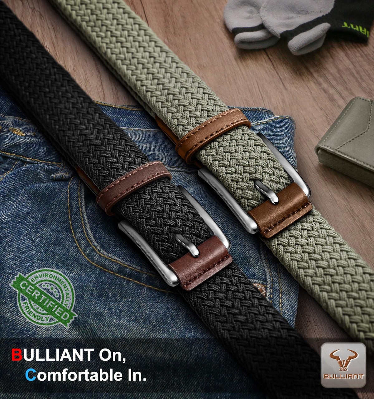 BULLIANT belt elastic strap close-up highlighting limitless adjustment for comfort.