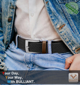 BULLIANT elastic braided belt close-up showing soft stretch for flexible waist adjustment.
