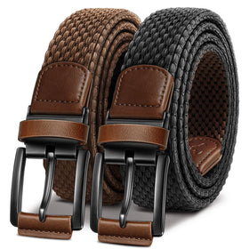 BULLIANT reversible golf belt in black side close-up showing braided stretch texture for flexible movement.
