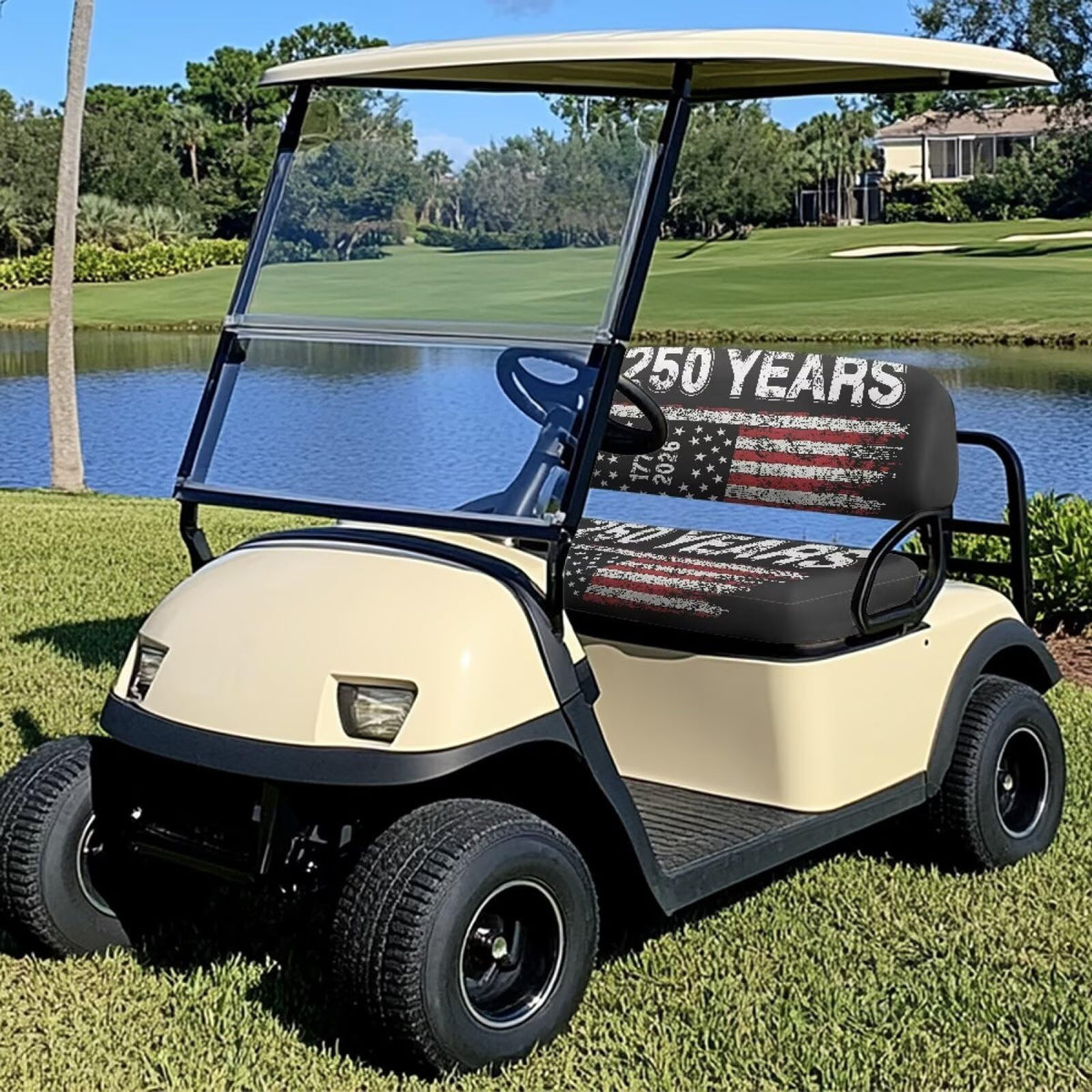 Bulopur American flag golf cart towel backrest cover with secure fit and cozy support.