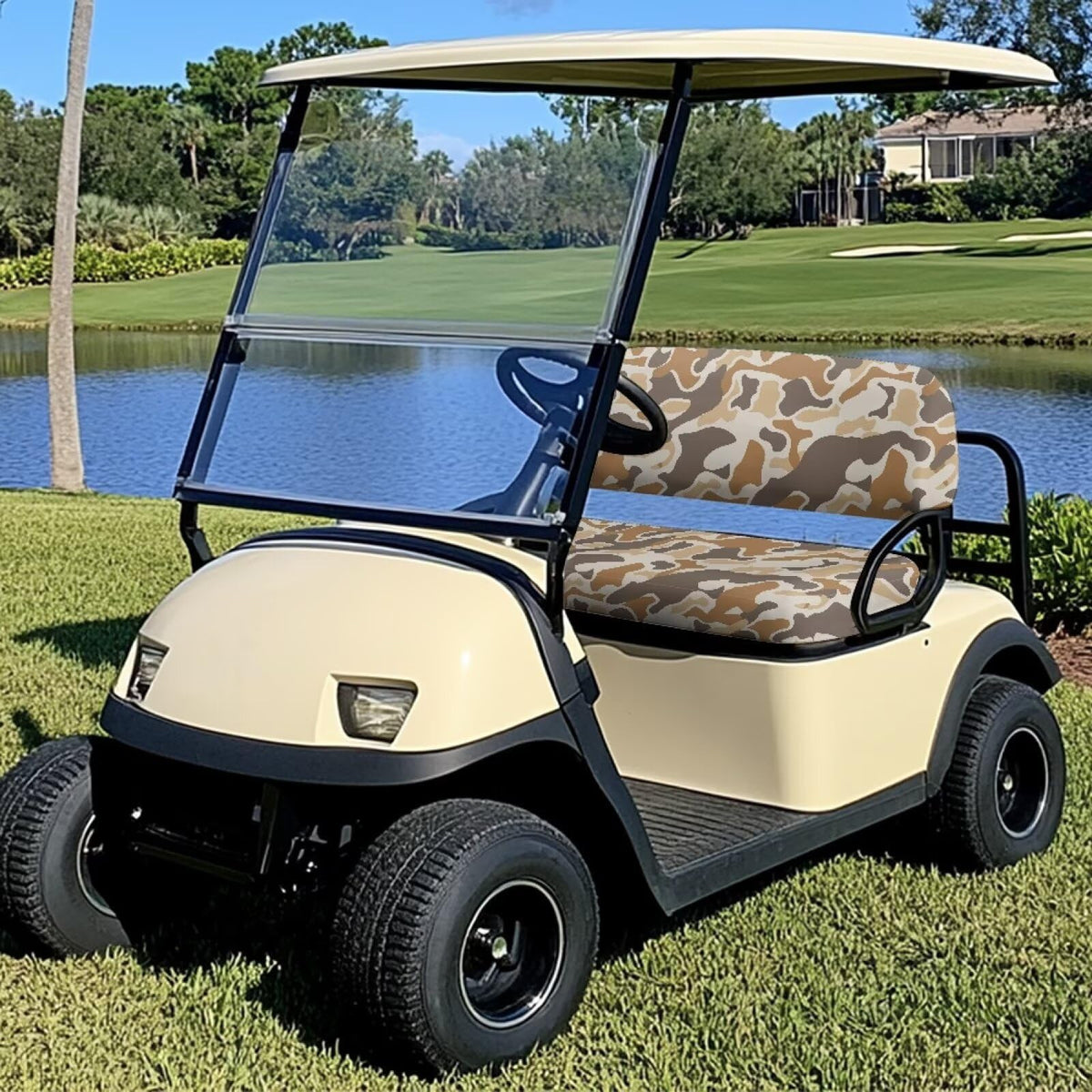 Bulopur Duck Hunting Camo backrest cover adds soft padding for comfort.