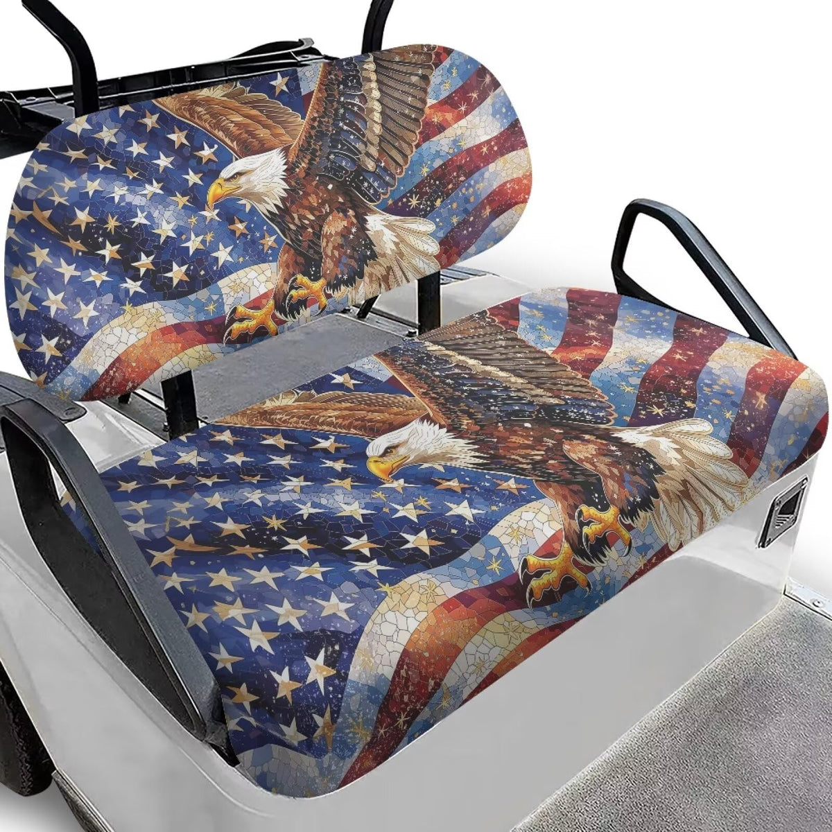 Bulopur Eagle flag front golf cart seat cover with secure fit and protection