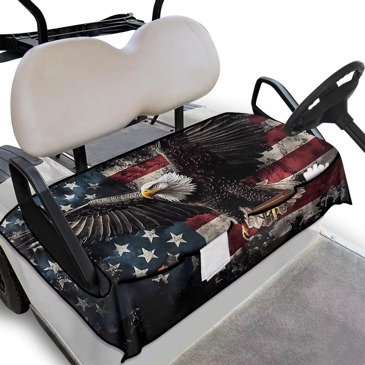 Bulopur Eagle American flag seat cover protects and styles your golf cart.