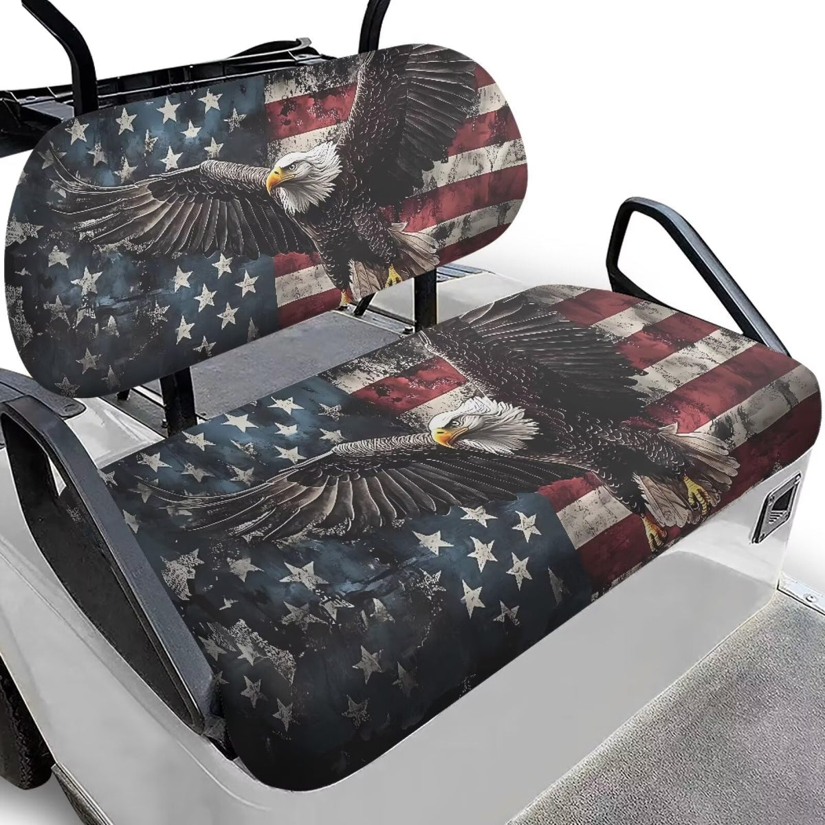 Bulopur Eagle Flag golf cart seat cover front view protects seats from sun fading