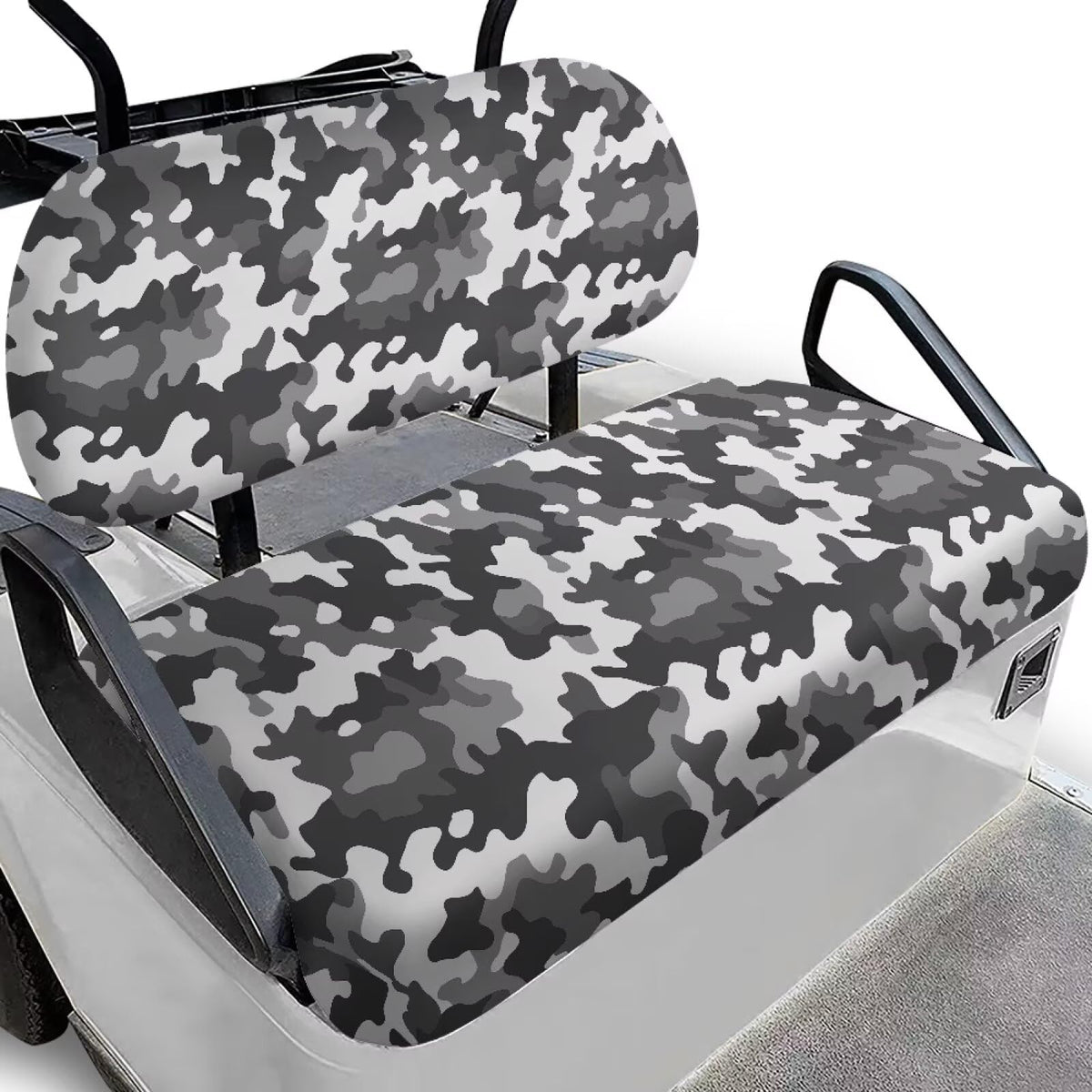 Bulopur grey camo seat cover front view with snug fit and UV protection.