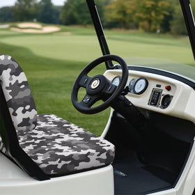 Bulopur seat cover stretches to fit two-seat golf carts.