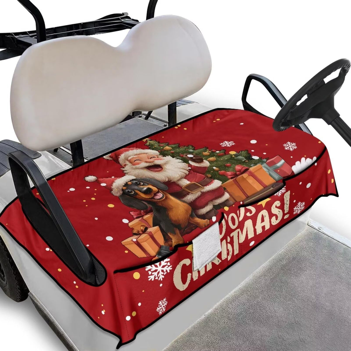 Bulopur Santa Claus golf cart seat cover keeps seats clean and festive.