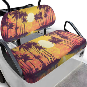 Bulopur Sunset Palm Tree seat cover front view improves fit and comfort on Club Car seats