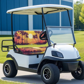 Bulopur Sunset Palm Tree seat cover side detail blends style with breathable, soft fabric