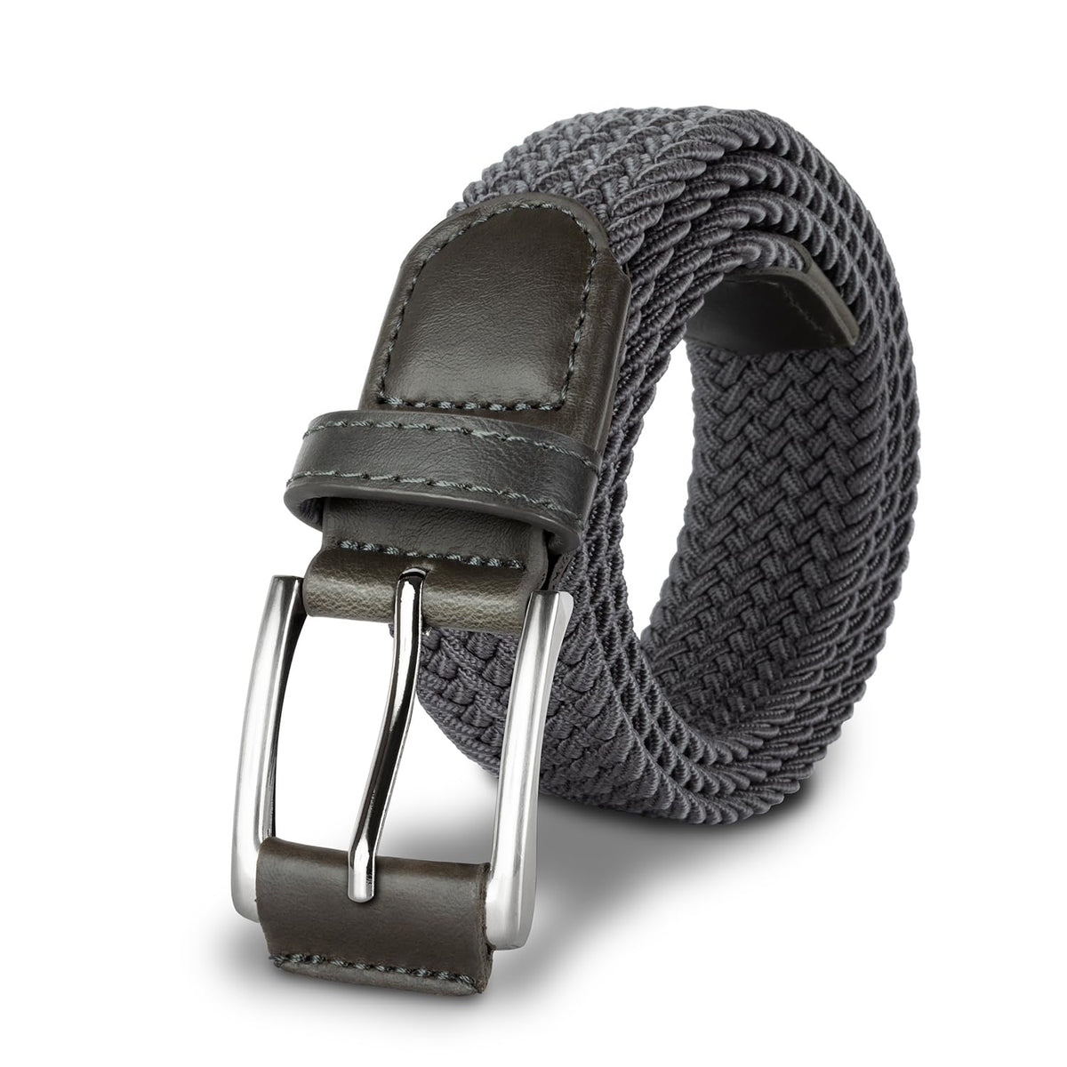 BUMA By Origeness stretch braided belt gray closeup buckle for durable daily wear.