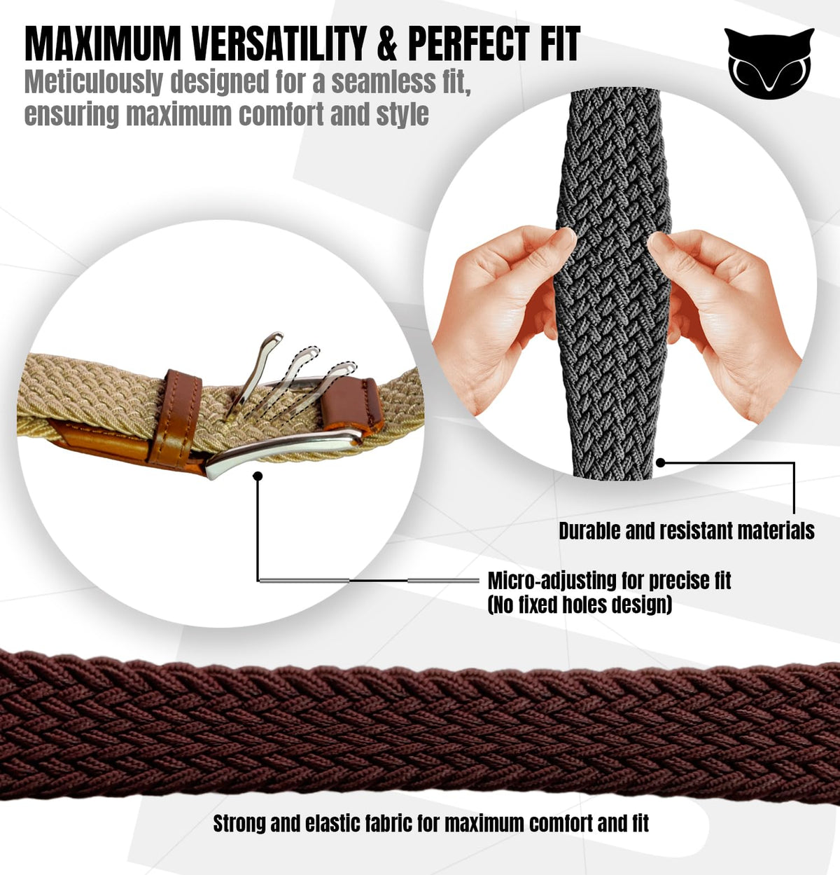 BUMA By Origeness stretch braided belt gray for golf swing flexibility.