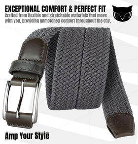 BUMA By Origeness stretch braided belt gray leather buckle protection.