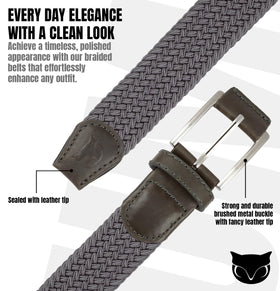 BUMA By Origeness stretch braided belt gray weave detail for versatile outfits.