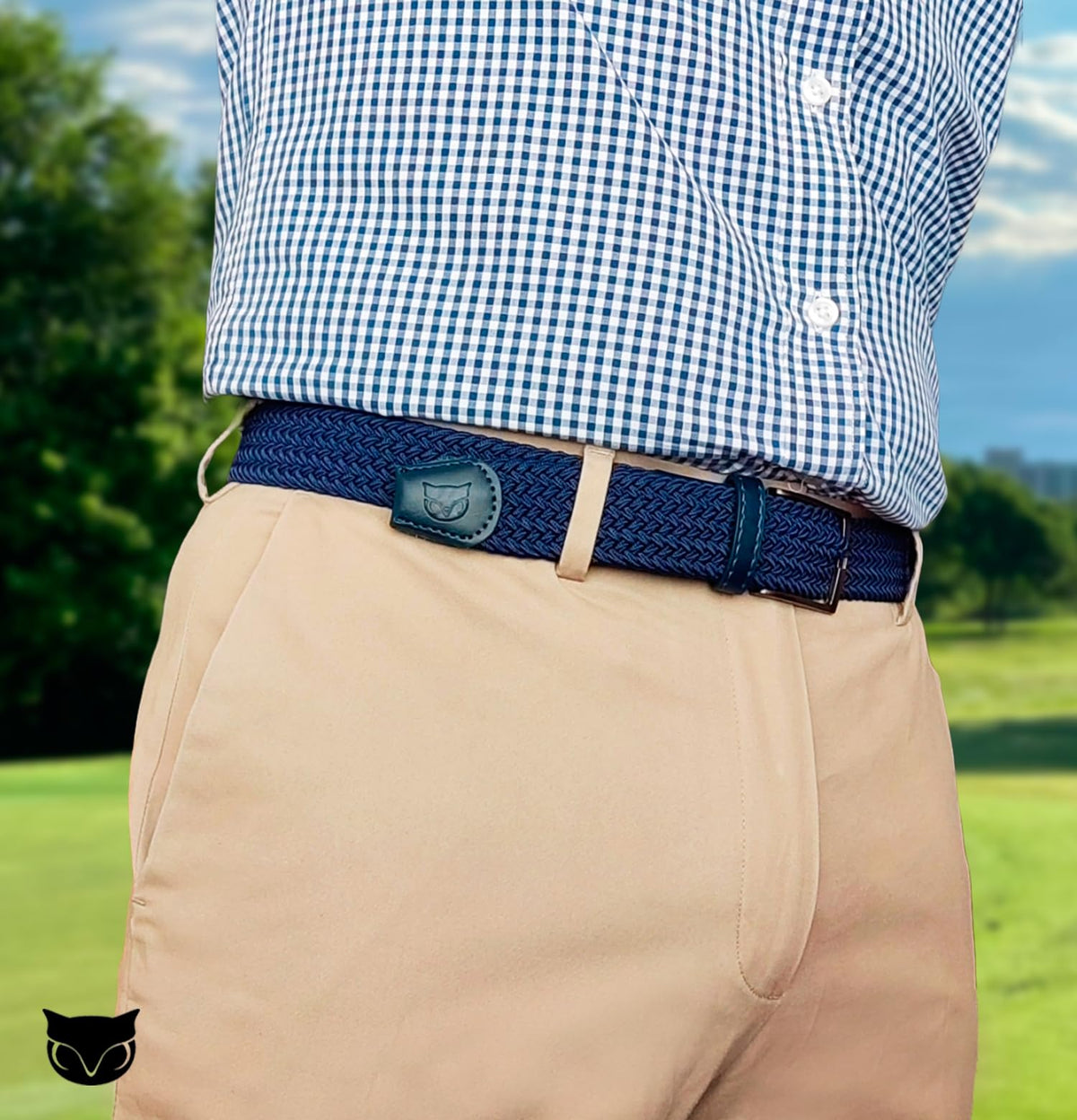 BUMA belt worn with casual outfit highlights timeless braided design.