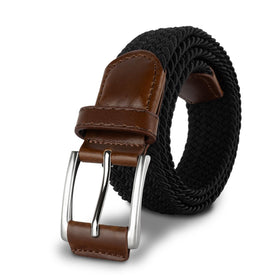 BUMA braided belt in black with leather buckle for versatile golf and casual wear