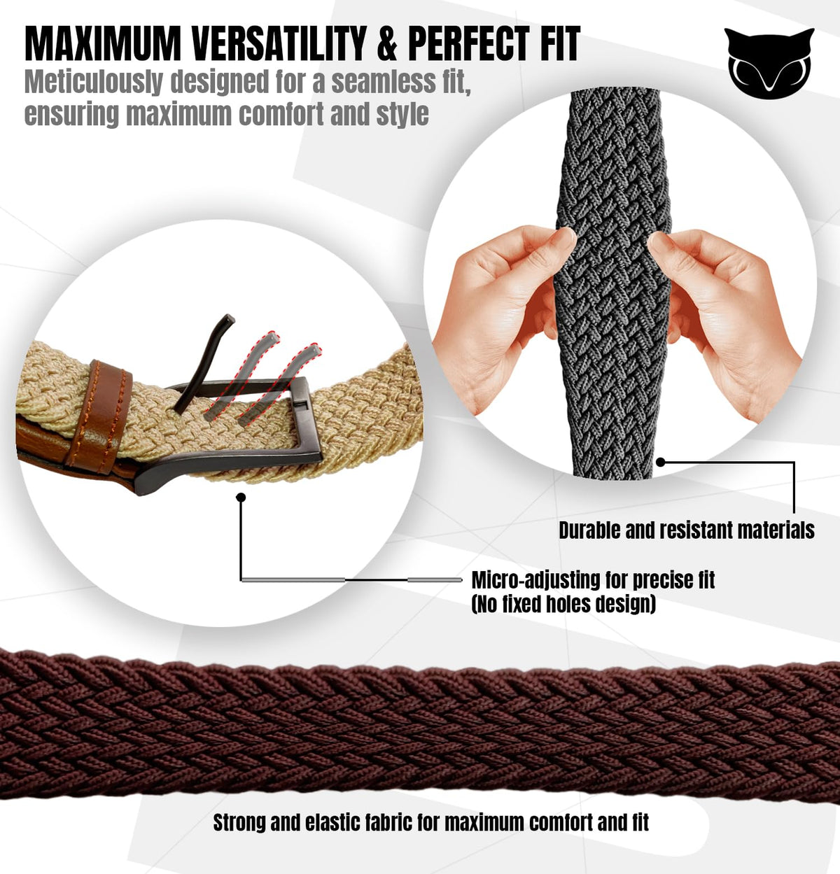 BUMA belt leather-nylon weave emphasizes durability for everyday wear.