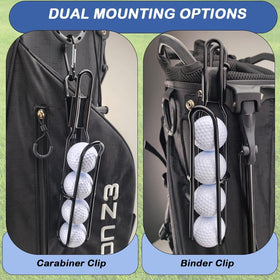 BUMOVE golf ball holder with carabiner reveals flexible attachment to carts or gear