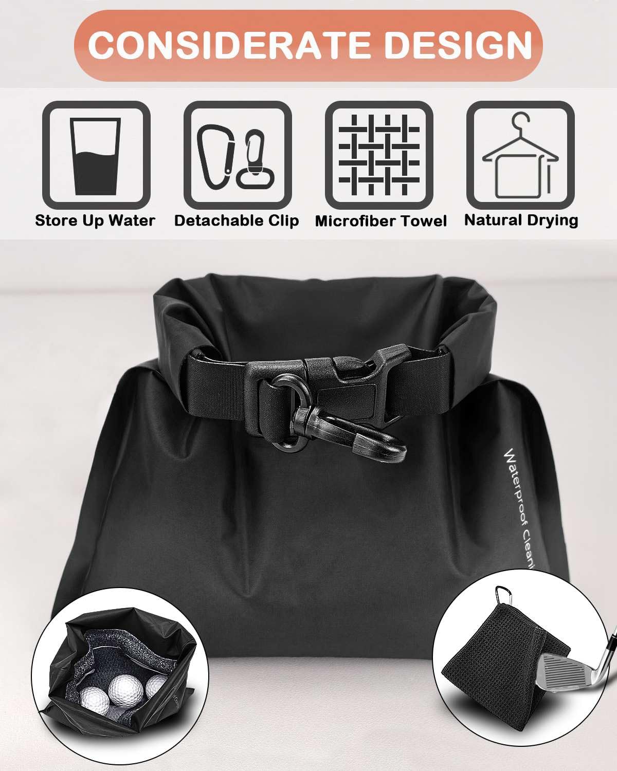 BUMOVE golf bag featuring waterproof clean-face liner to protect grooves during cleaning.