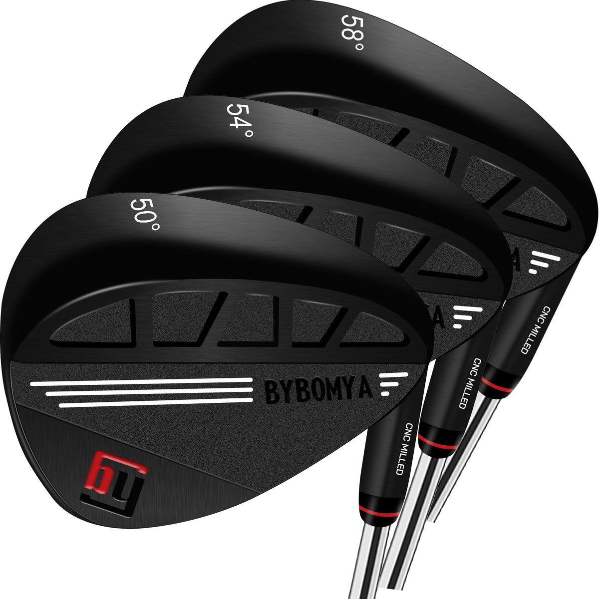 BYBOMYA forged wedge 50° face with full-face grooves for consistent spin on off-center hits.