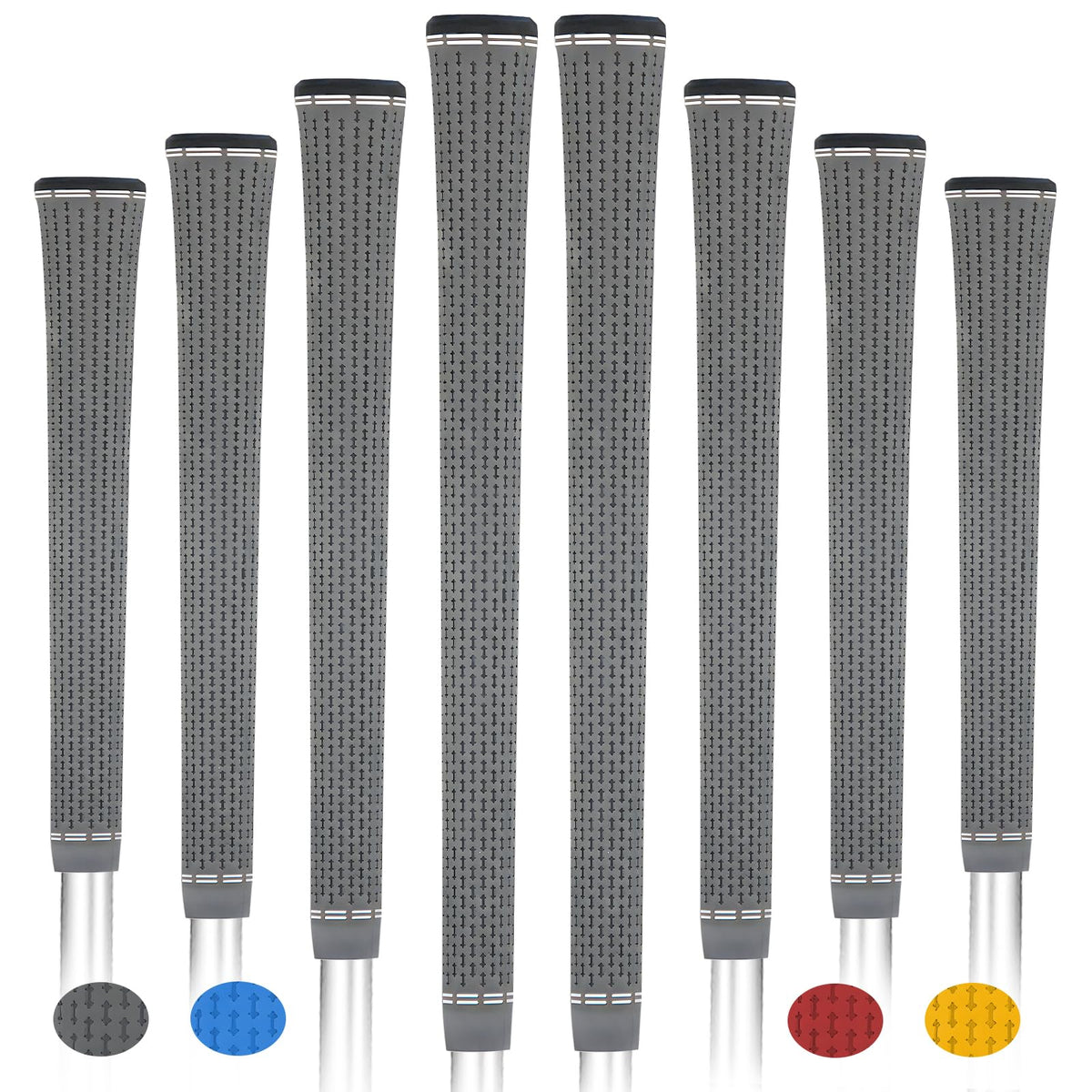 byBOMYA golf grips 8-pack displayed, highlighting all-weather grip option.