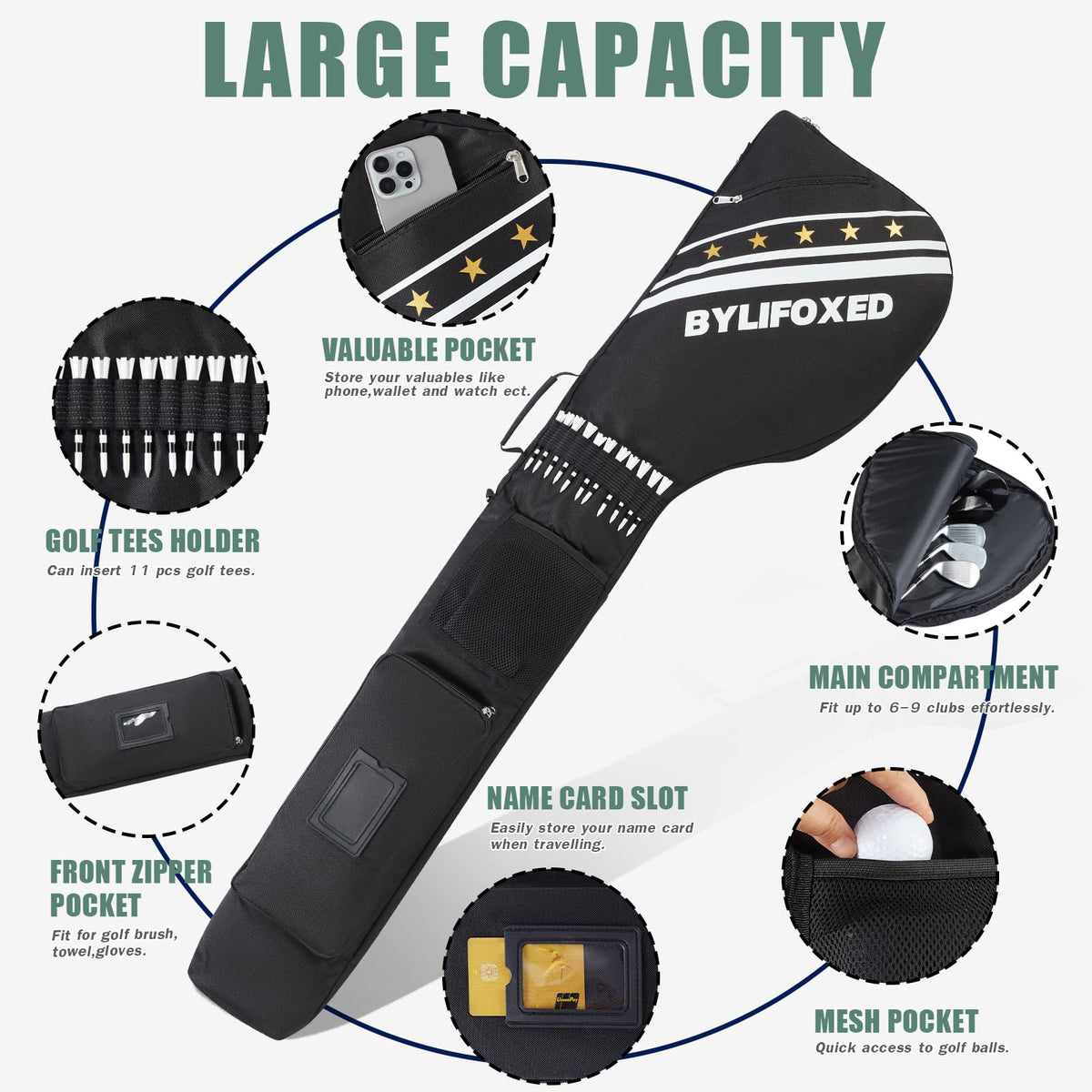 BYLIFOXED bag with thick foam padding protecting clubs during transport.