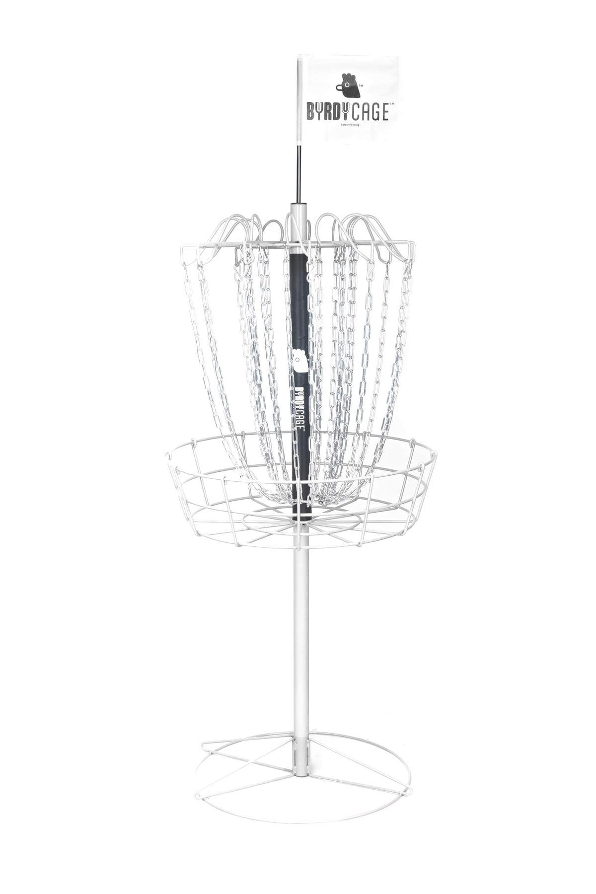 Byrdy Cage 2-in-1 basket in white demonstrates standard target setting for accurate putting.