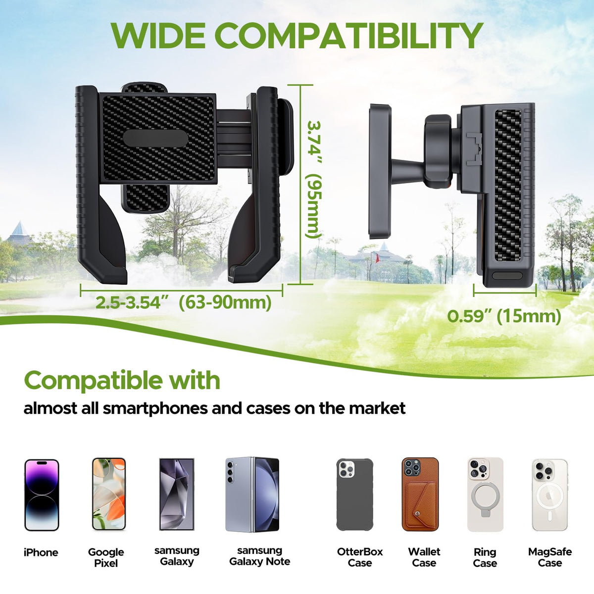 CABALAY universal compatibility fits iPhone, Samsung, and Pixel with cases.