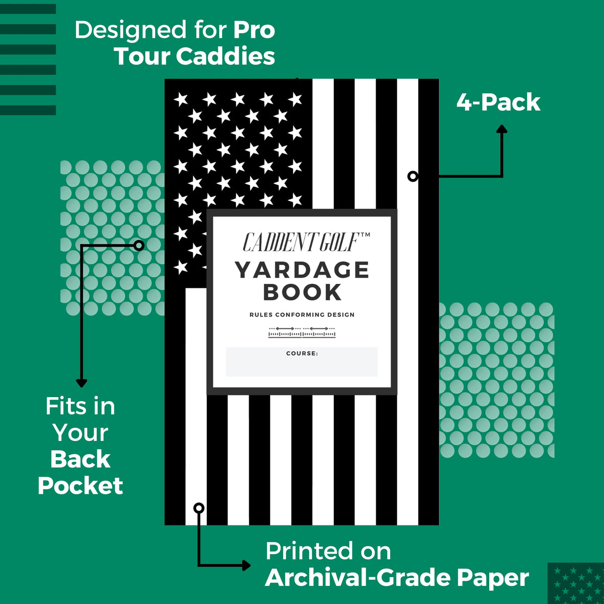 CADDENT GOLF four-pack yardage notebook set designed to keep distances organized.