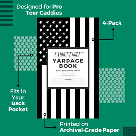 CADDENT GOLF four-pack yardage notebook set designed to keep distances organized.
