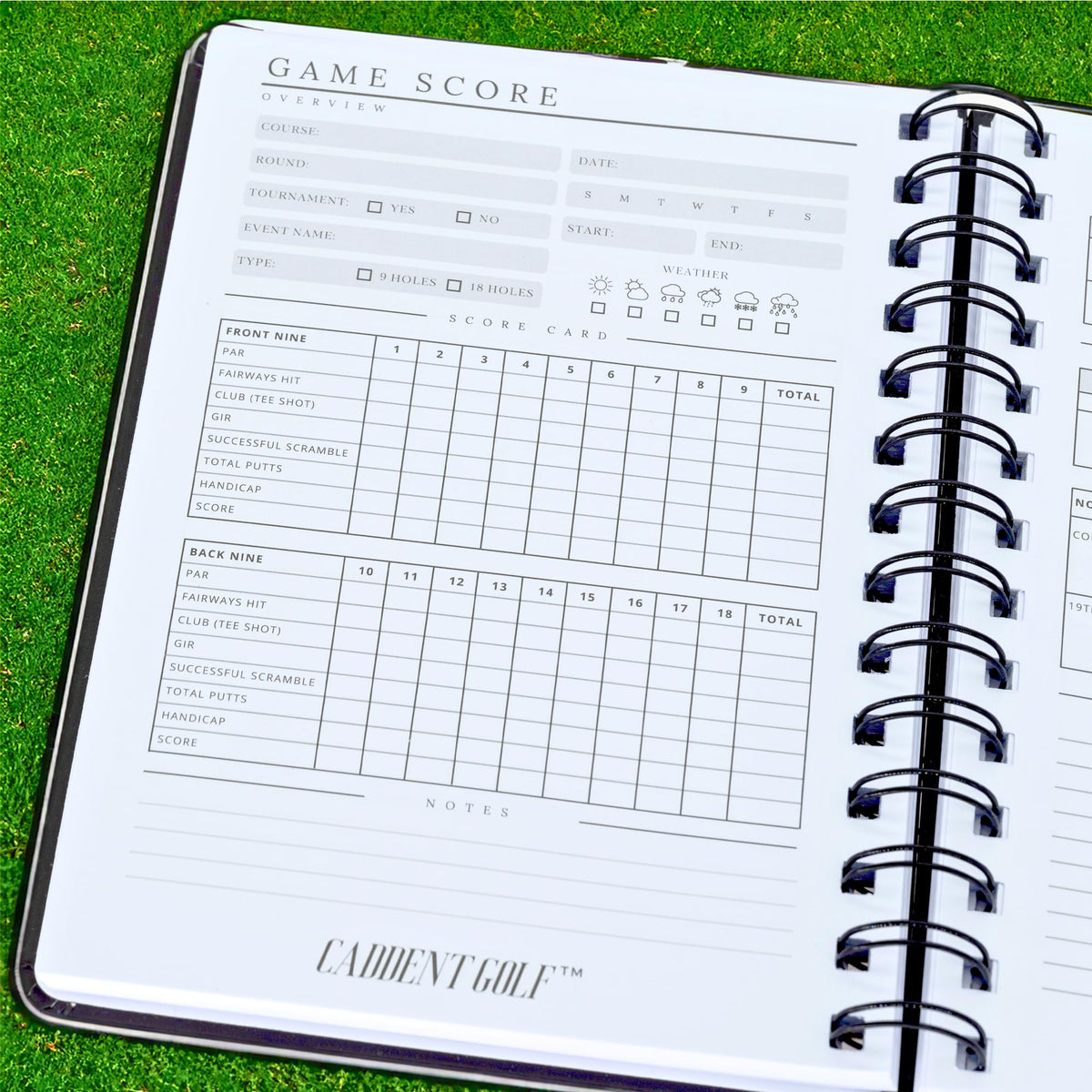 CADDENT GOLF log book 5x7 inch size fits easily in a golf bag.