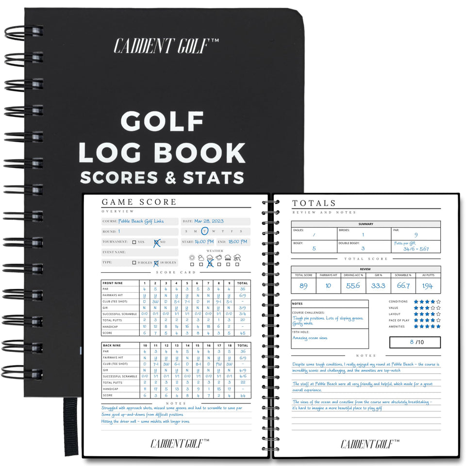 CADDENT GOLF log book cover in hardcover provides durable protection on the course.