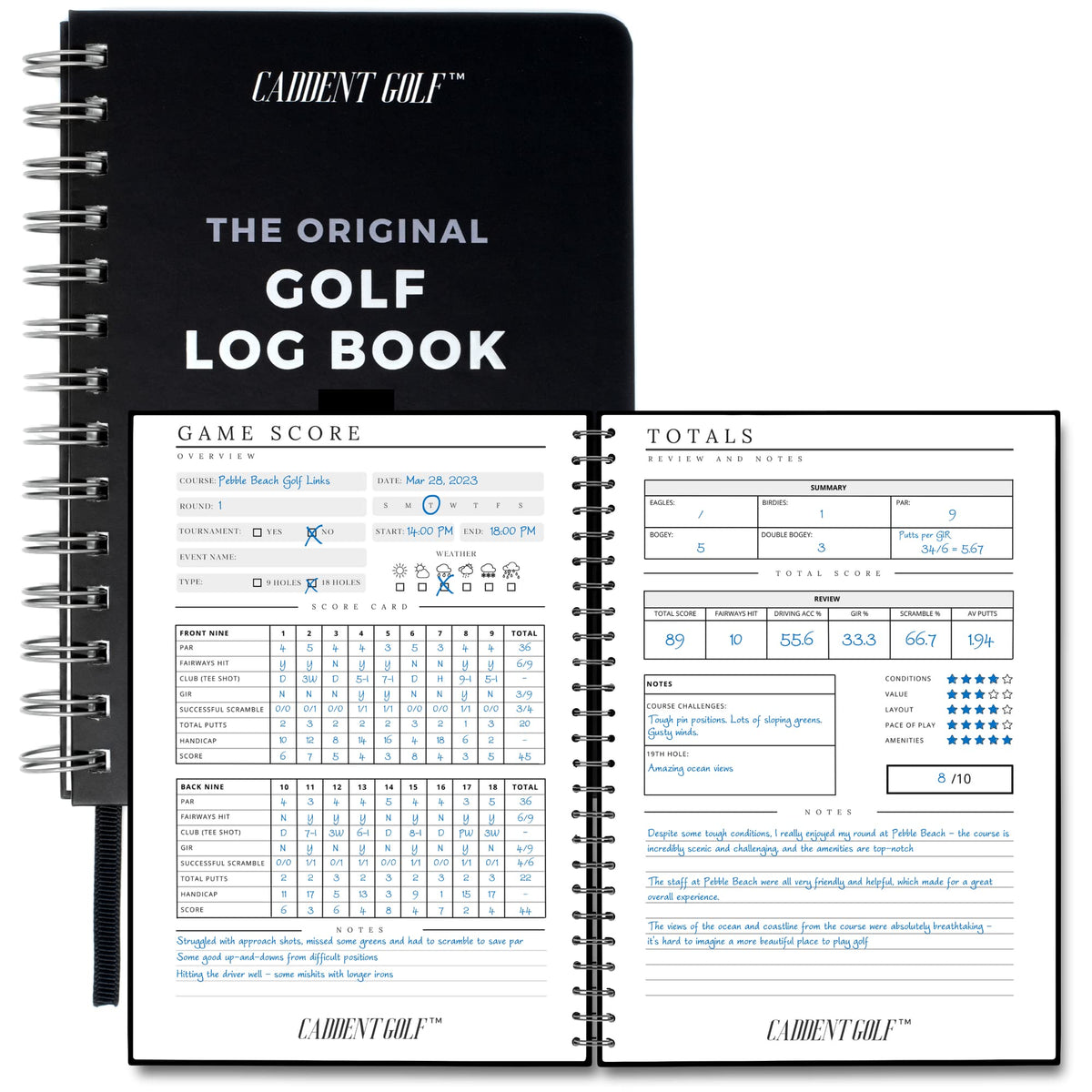 CADDENT GOLF log book cover with sturdy, portable design for on-the-go scoring.