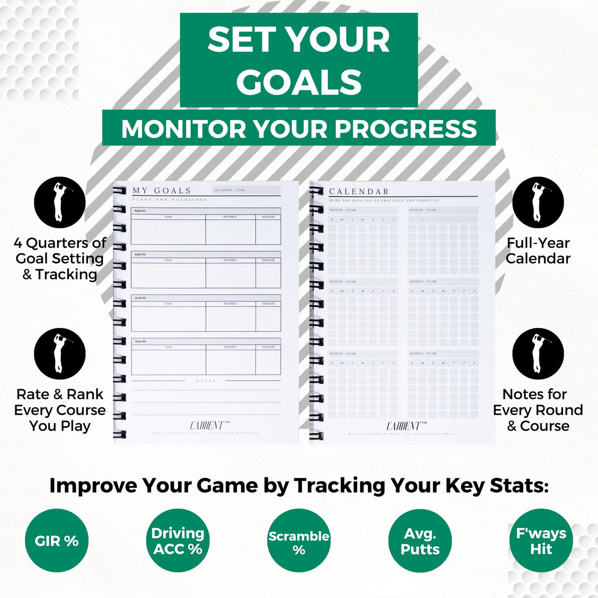 CADDENT GOLF log book fits in your bag for quick on-course entries.