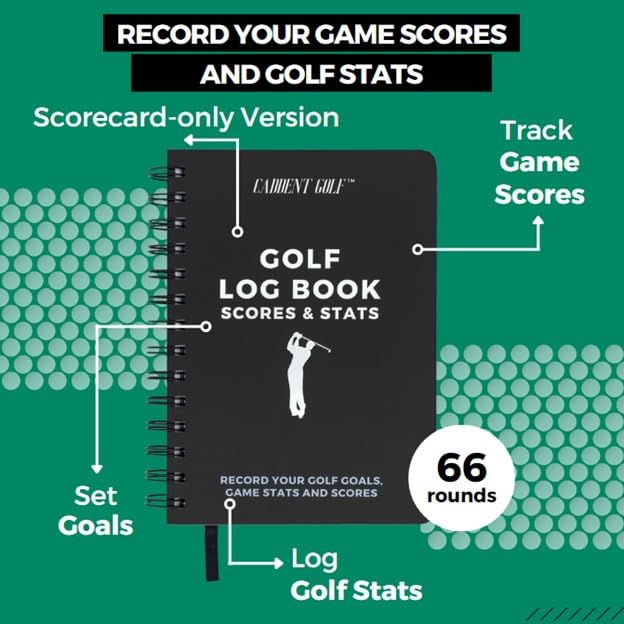 CADDENT GOLF log book pages close-up shows thick cardstock and clean lines.
