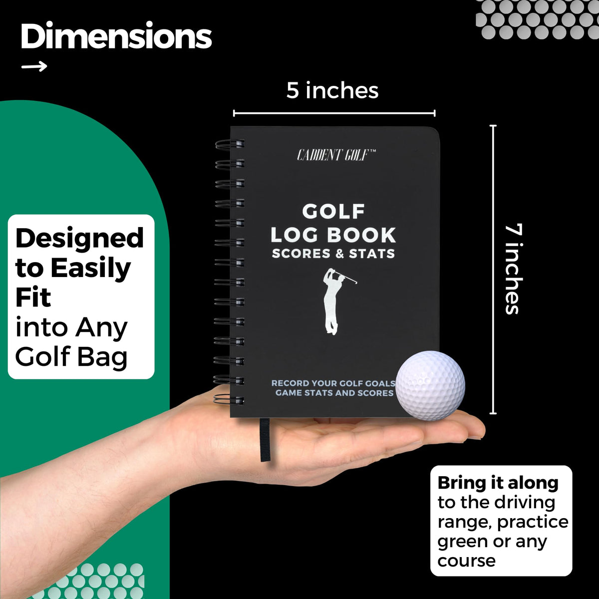 CADDENT GOLF scorecard book layout includes dedicated scorekeeping sections.