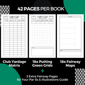 CADDENT GOLF yardage book open layout showing notes and distances.