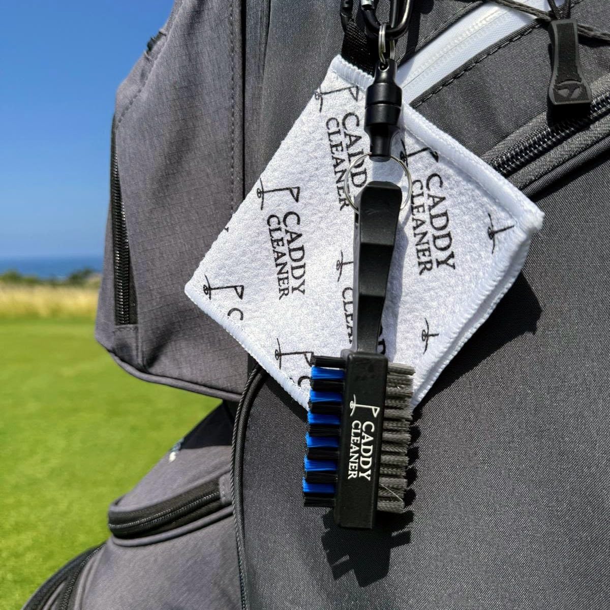 Clean Swing Mini Brush dual-sided nylon and wire bristles for efficient on course cleaning.