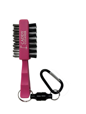 Caddy Cleaner Clean Swing Mini Brush clipped to a golf bag for quick on-course cleaning.