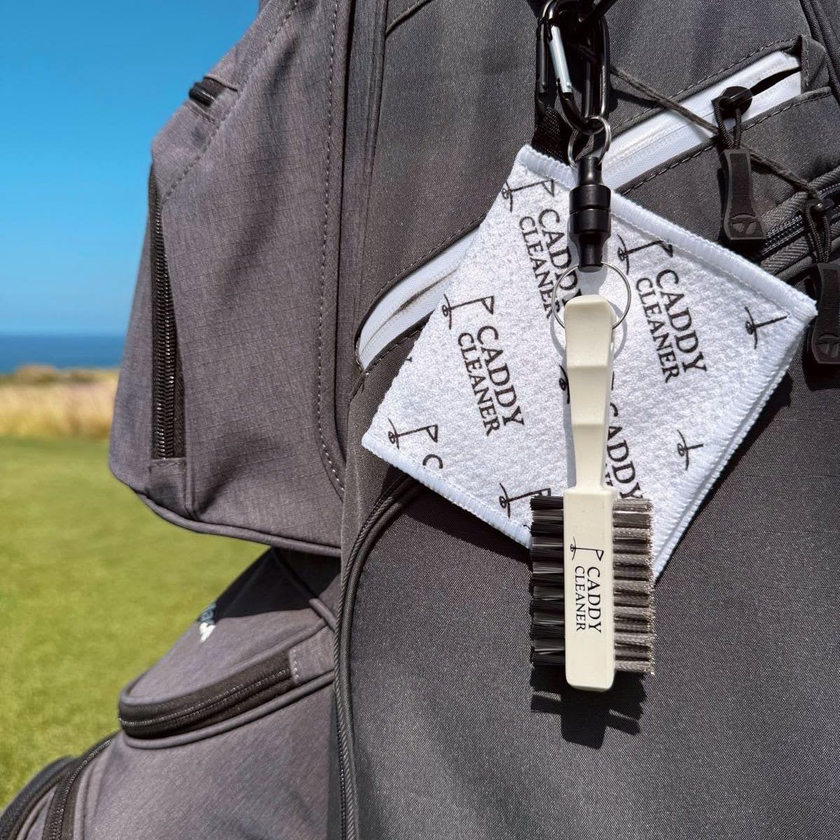 Caddy Cleaner Eagle White dual-bristled sides tackle mud and sand effectively.