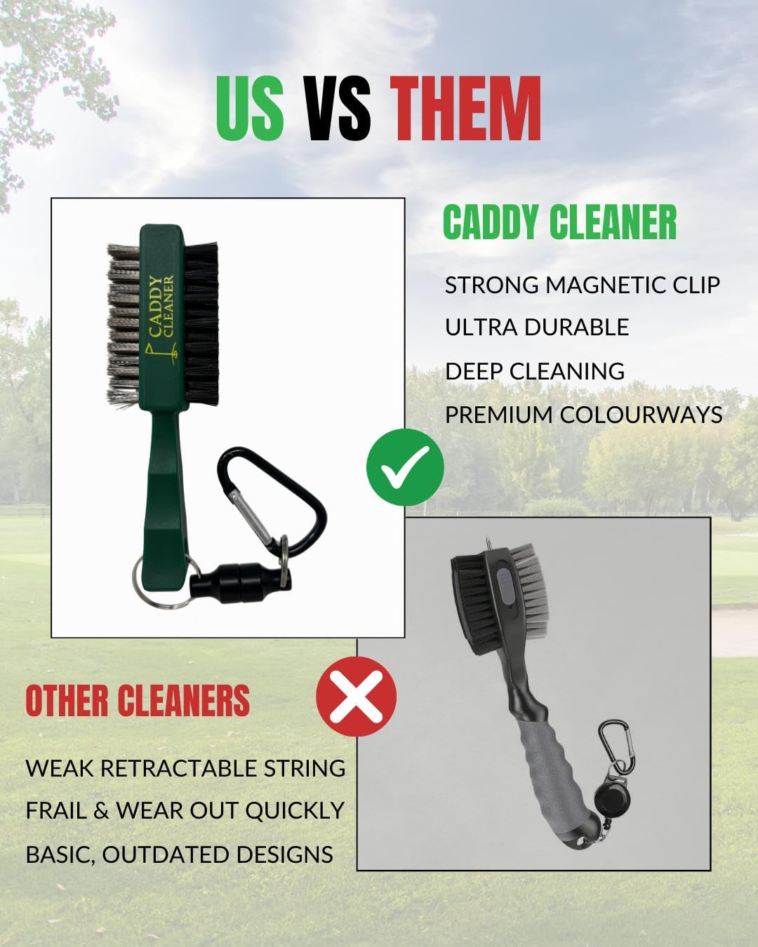 Caddy Cleaner Eagle White magnetic clip keeps the brush secure on your bag.