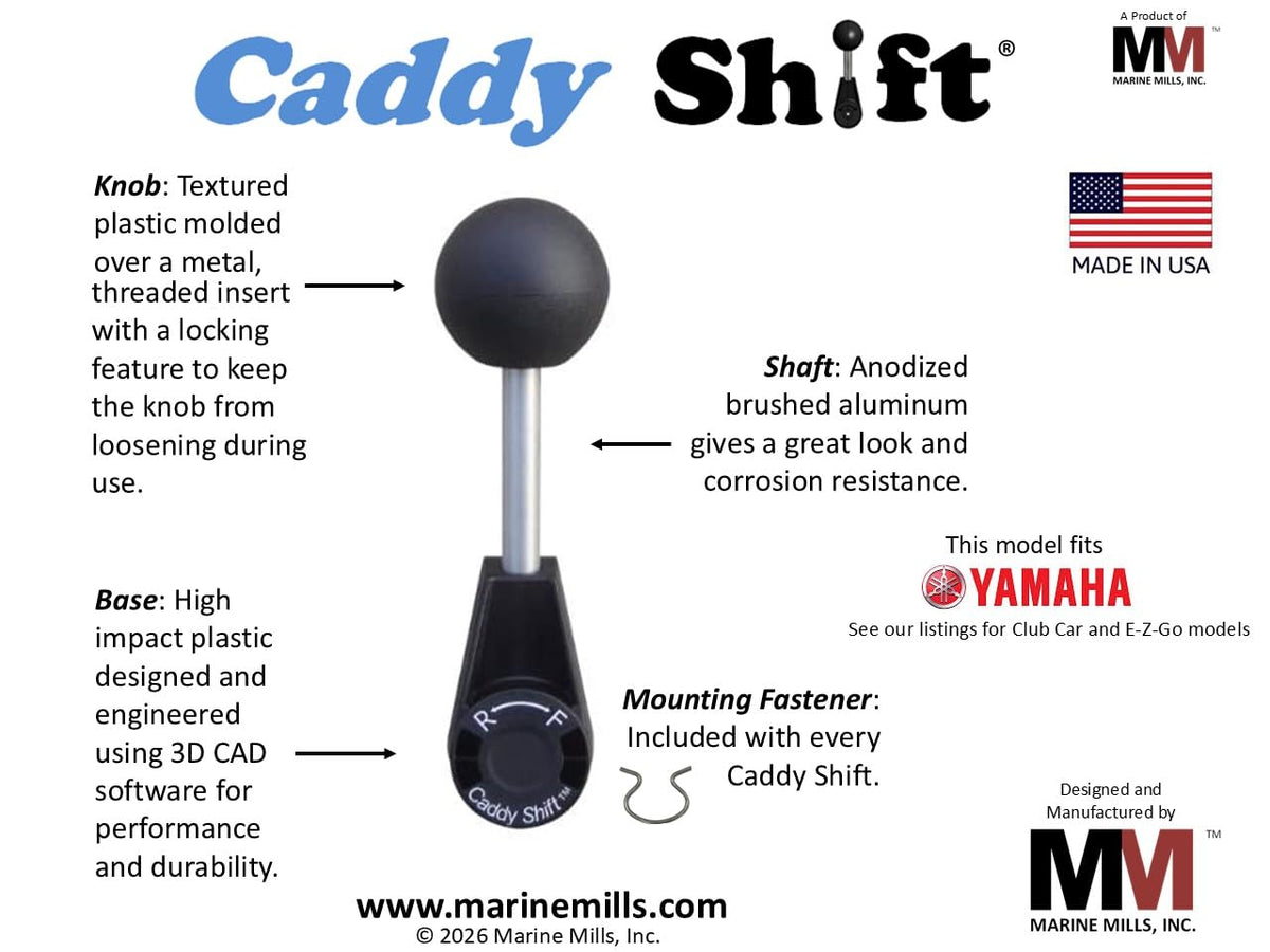 Caddy Shift Yamaha shifter lever close-up with knob highlights easy gripping and smooth shifts.